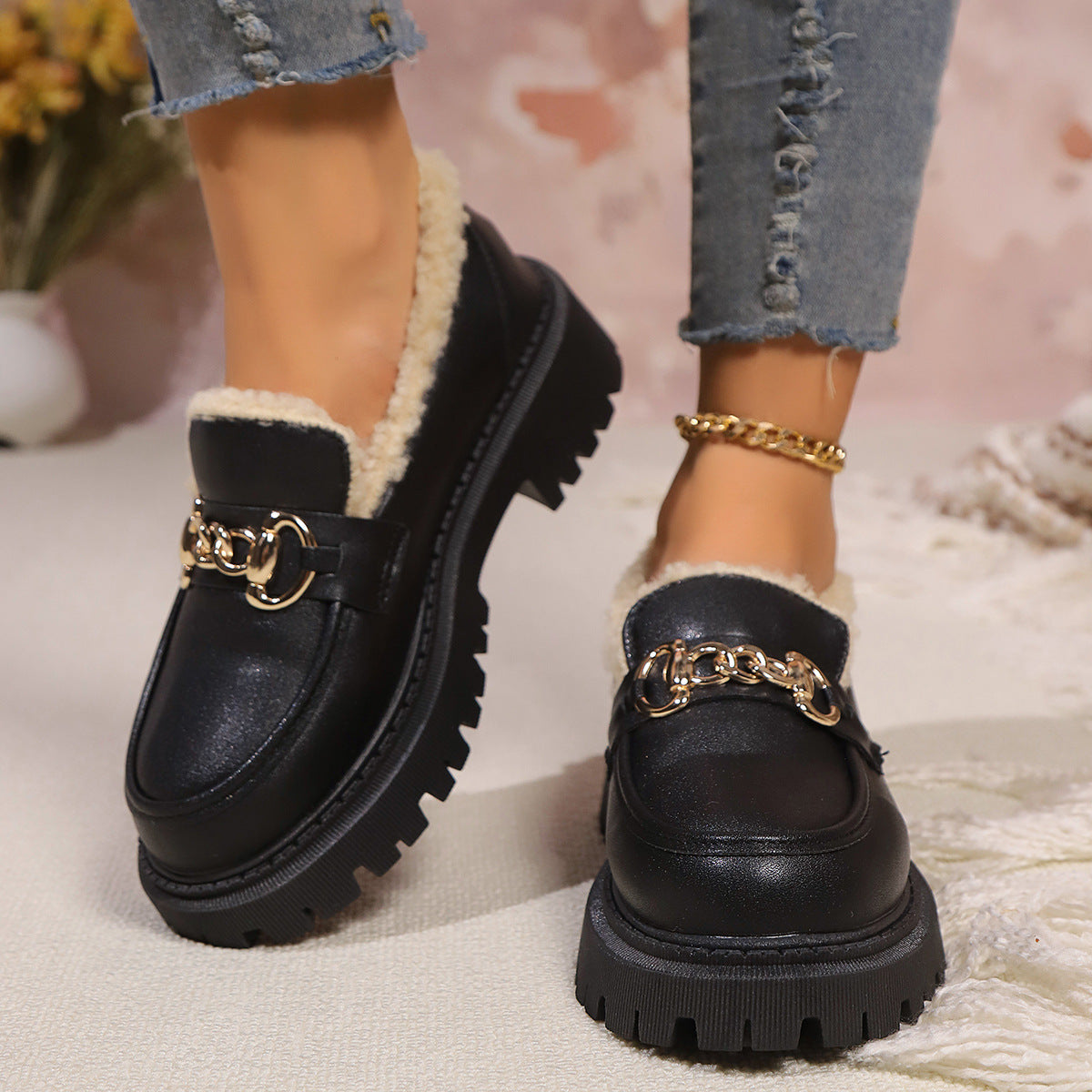 Chunky Loafers med Fleecefor