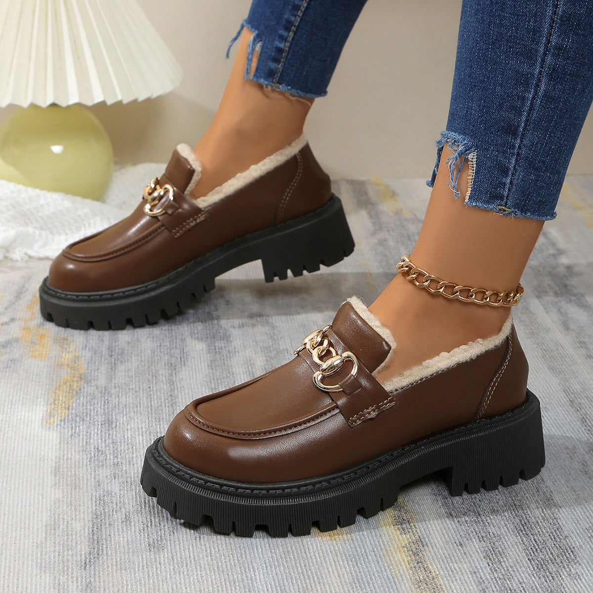 Chunky Loafers med Fleecefor