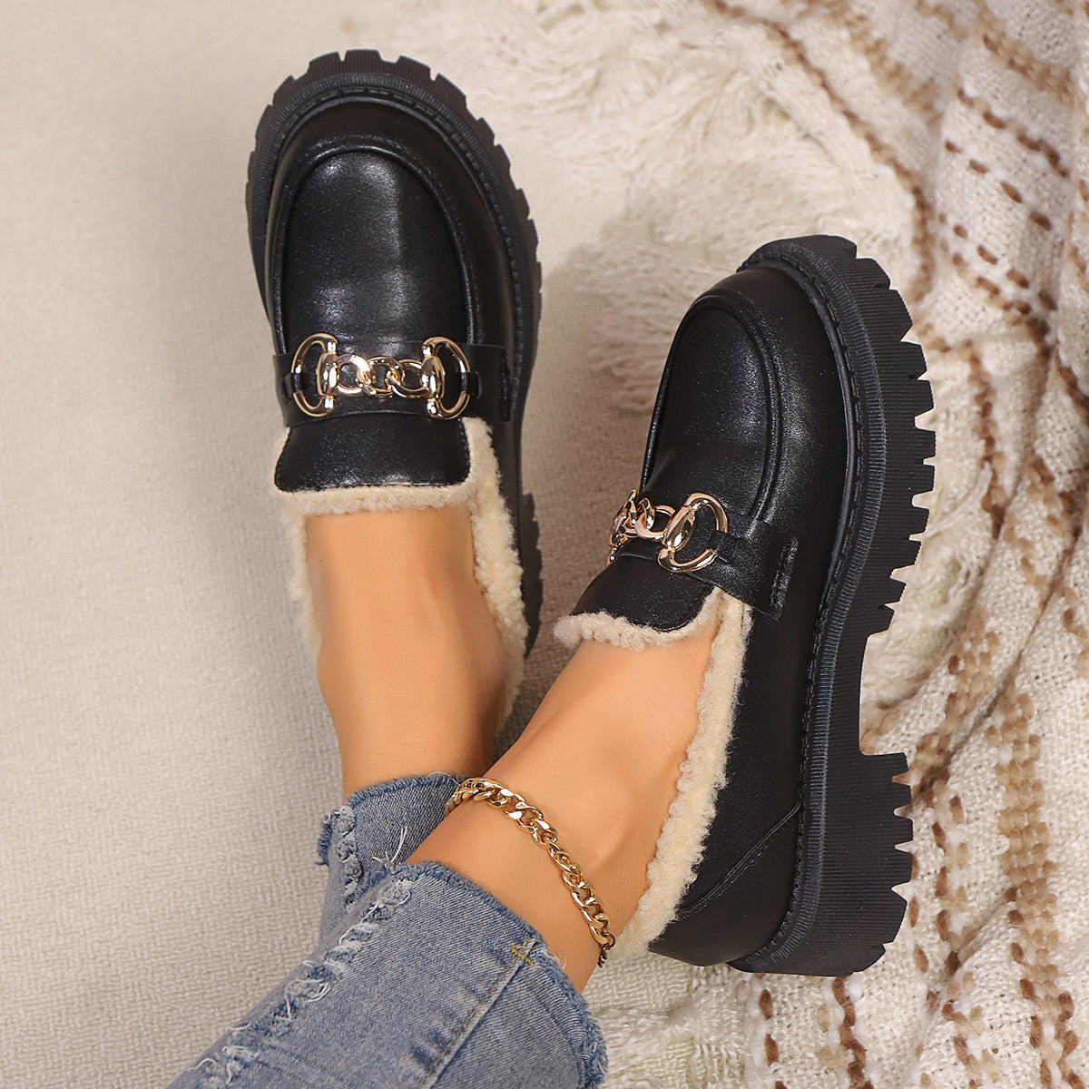 Chunky Loafers med Fleecefor