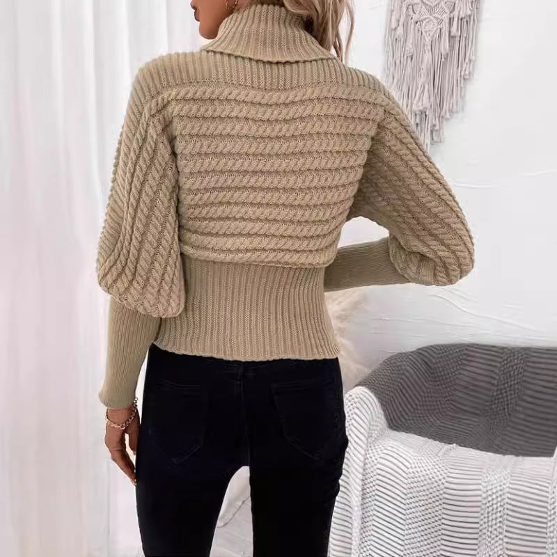 Sweater med høj krave og lange ærmer – Kabelstrik og enkel strikdesign