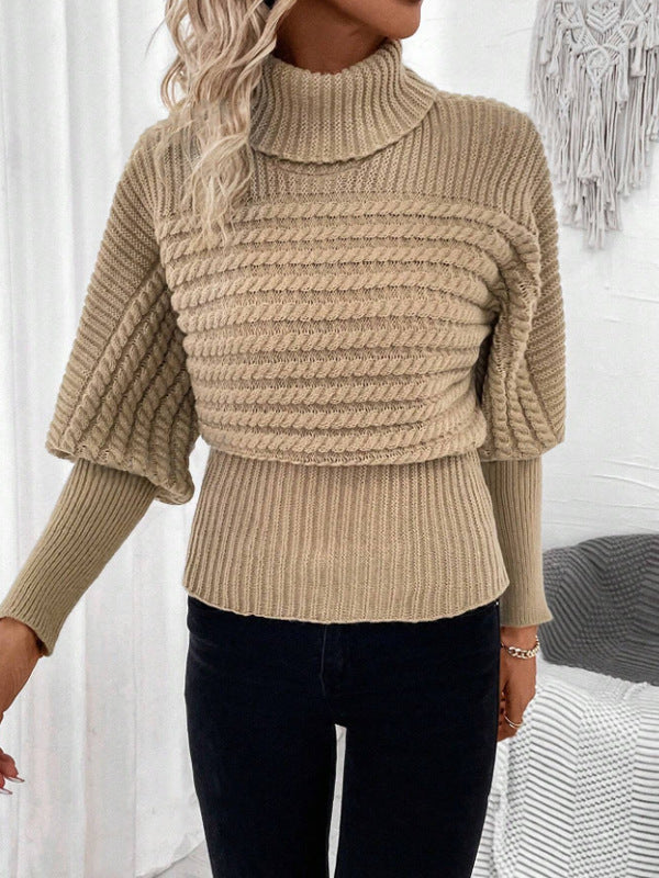 Sweater med høj krave og lange ærmer – Kabelstrik og enkel strikdesign